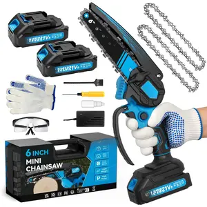 Mini Chainsaw, 6 Inch Mini Chainsaw cordless,21V with 2   Portable Handheld Small Chain  Use for  , Tree Trimming Handheld , Home and Garden Tool (Bluce)