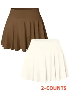 Women's Solid Color Tennis Golf Skort, 2 Counts/set Casual High Waist Skort for Outdoor Sports, Ladies Sportswear for All Seasons