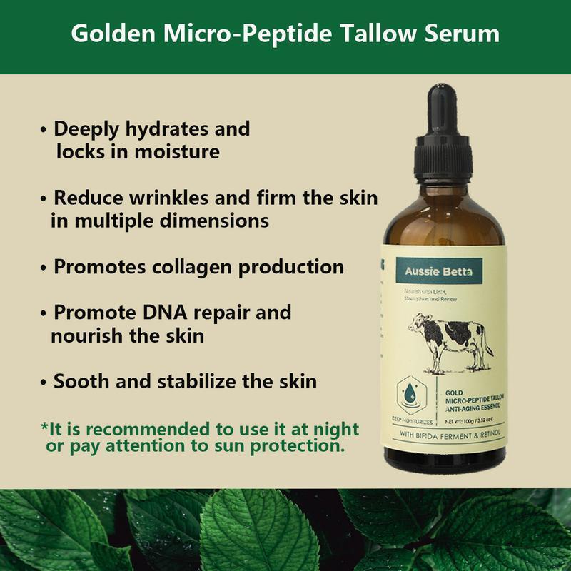 Aussie Betta High Performance Golden Micro-Peptide Tallow Serum & Time-Repair Tallow Revitalizing Cream 100g Anti Aging Collagen Retinol for Fine Lines Dark Spots No Irritation Skin Repair Rejuvenating