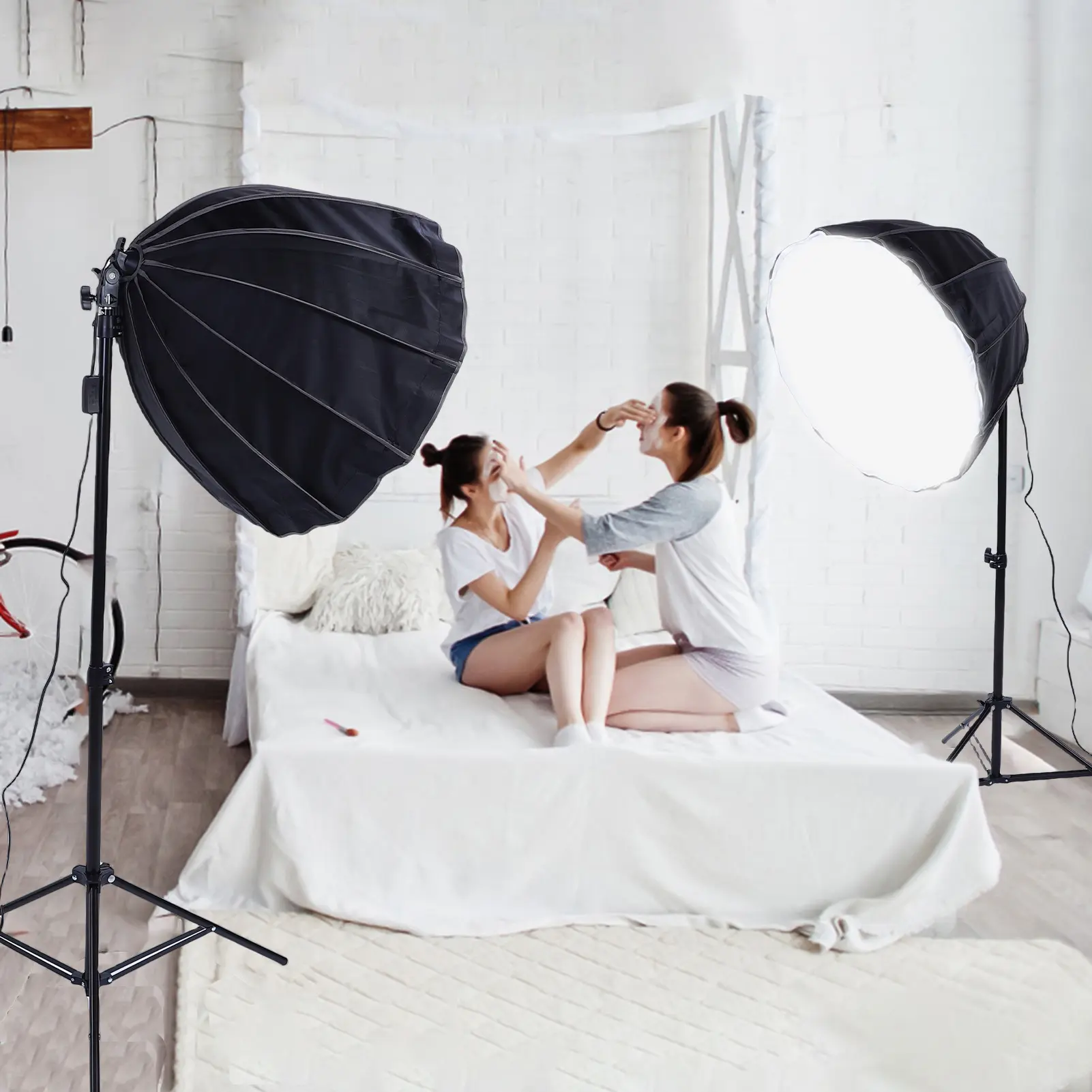 2-Set Studio Light Kit with 85W Output Energy-Saving Bulbs, Remote Control, Fabric Cover, Uniform Illumination for Portrait, Fashion Shoots, Indoor Use (Compatible with Digital Cameras, Mobile Phones)