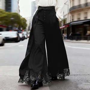 INCERUN Men's Lace Splicing Palazzo Pants High Waist Sash Tie Wide Leg Trousers Holiday Resort Style Hakama Skirt-Pants