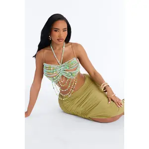 Lilou Beaded Bandeau Bra Top - Green/combo