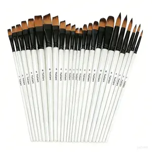 6/24 Pcs Nylon Hair Paint Brush Kit Pearl White Wood Pole Brushes for Acrylic Oil Watercolor Painting Face Body Rock Canvas DIY Crafts Hand Painting Set