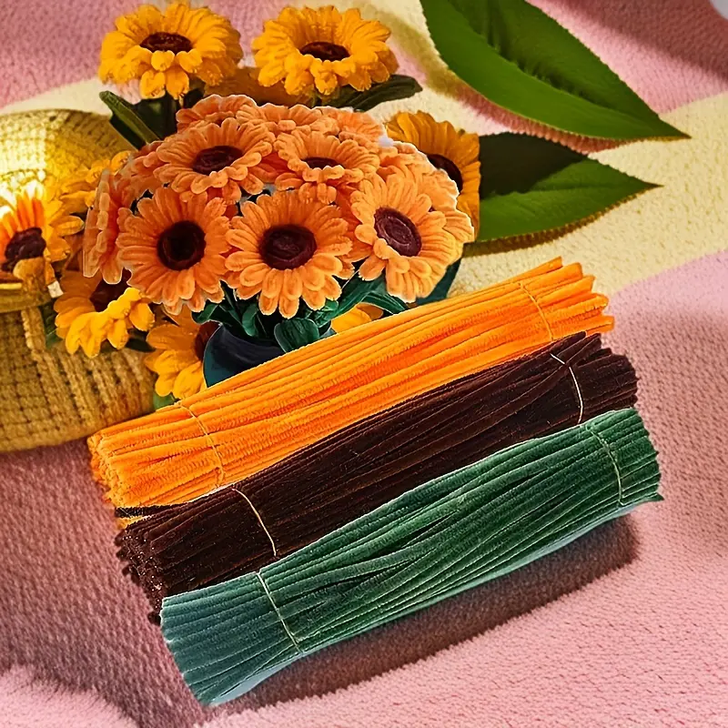 300 Twisted Stems for DIY Sunflower Bouquet Handcraft Materials Decorative Diy Fake Flowers Artificial Sunflower Diy Floral Decoration