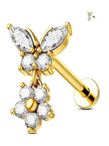 Gold Plated Push in Stud Earrings, 316L Steel Flat Back Earrings Threadless Tragus Helix Cartilage Conch Nose Piercing Jewelry Body Jewellery Hypoallergenic Ear Piercing for Women 20G 18G 16G