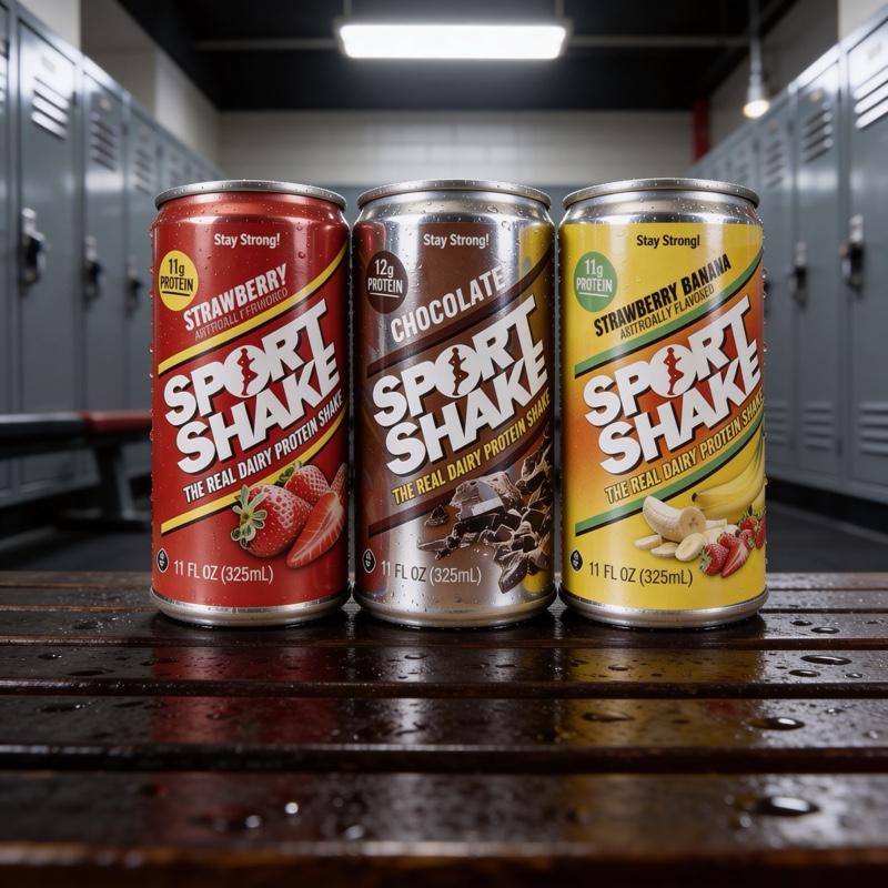 Sport Shake Protein Drink 3-Pack Strawberry Chocolate & Strawberry Banana 11oz Cans Real Dairy Protein Shakes