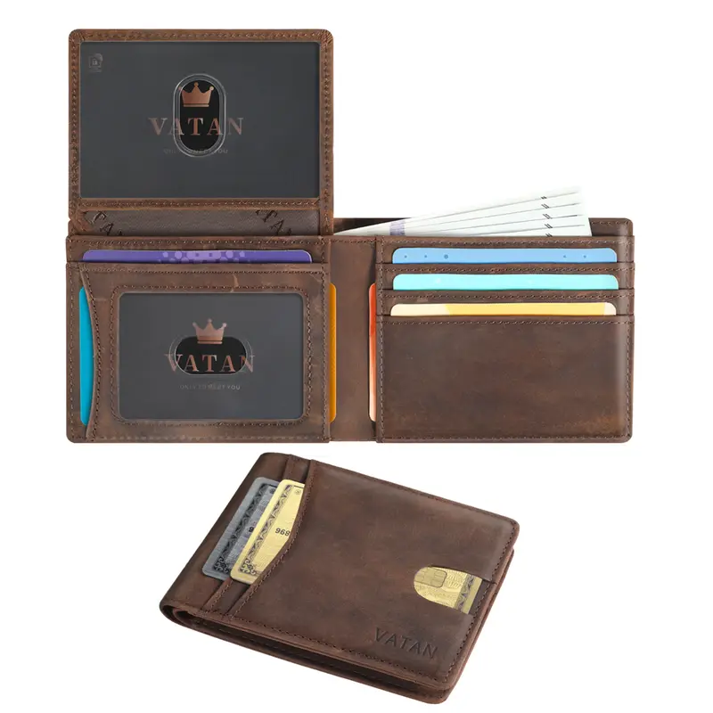 VATAN Men's Genuine Leather Dual-Tone Slim RFID Vintage Wallet - Multi-Compartment Organizer, Card Slots, Easy-Access Cash Pocket, Durable Portable Design for Business, Casual Use - Men's Accessories, Mens Gifts for Christmas, Wedding, BF Birthday Gifts