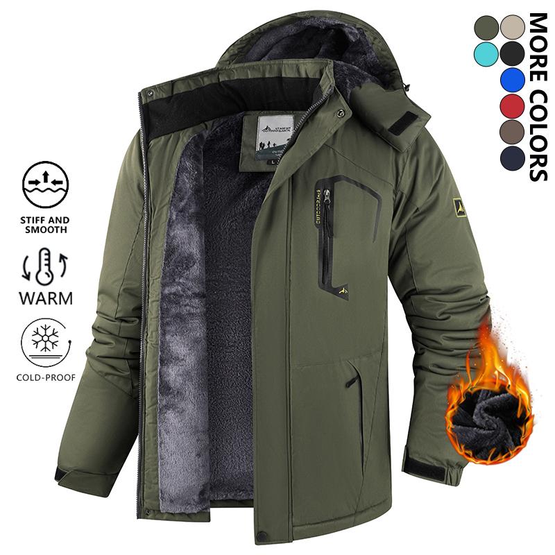 Men's Winter Ski Snow Jacket, Waterproof Warm Fleece Lined, Outdoor Mountain Hooded Coat, Sports Breathable Shell, Suitable for Men's Outdoor Activities