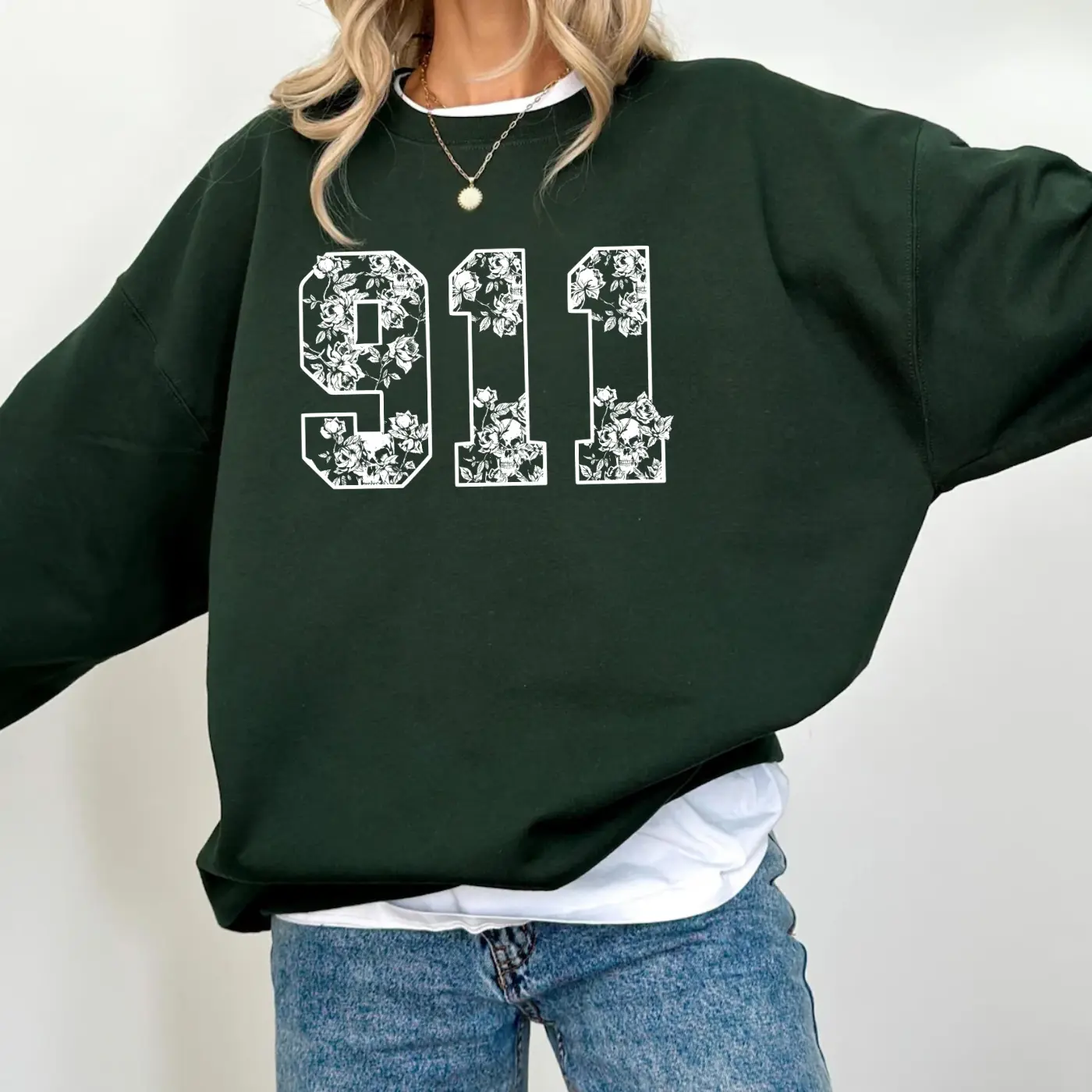 911 Dispatcher Sweatshirt, Floral 911 Graphic Crewneck Pullover, Minimalist 911 Dispatcher Sweatshirt Aesthetic Emergency Dispatcher Shirt, Dispatcher Gift For 911 Operator Women