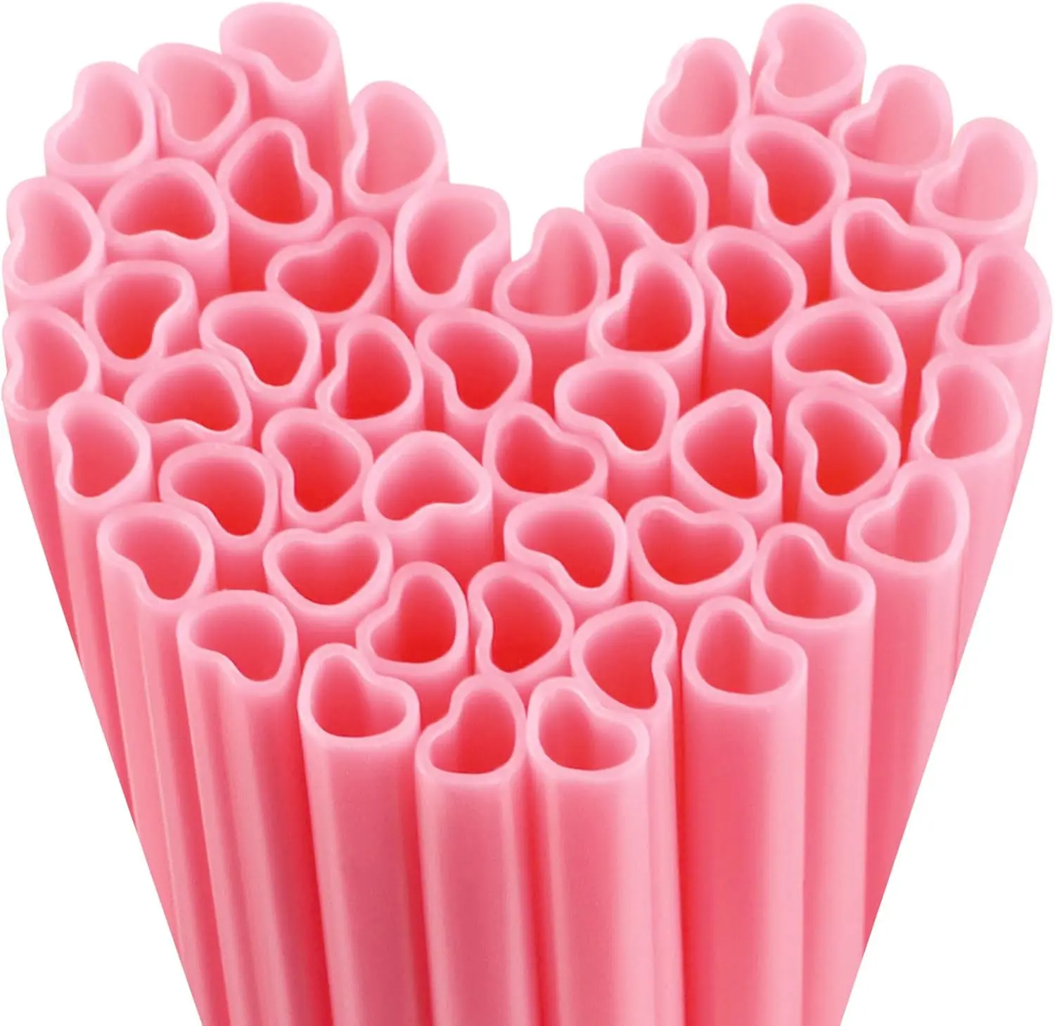 50pcs Pink Heart Shaped Straws Cute Plastic Drinking Heart Straws Disposable for Valentines Day, Galentines Day Decorations