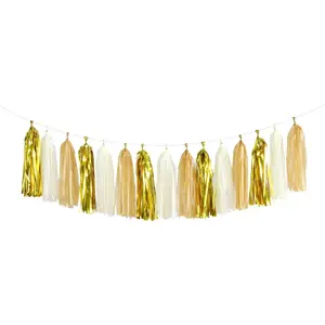 White  Champagne Party-Decorations Tassel-Garland -15pcs Christmas Wedding Engagement Tassels Banner Streamers Bachelorette Neutral Birthday  Bridal Shower Decor