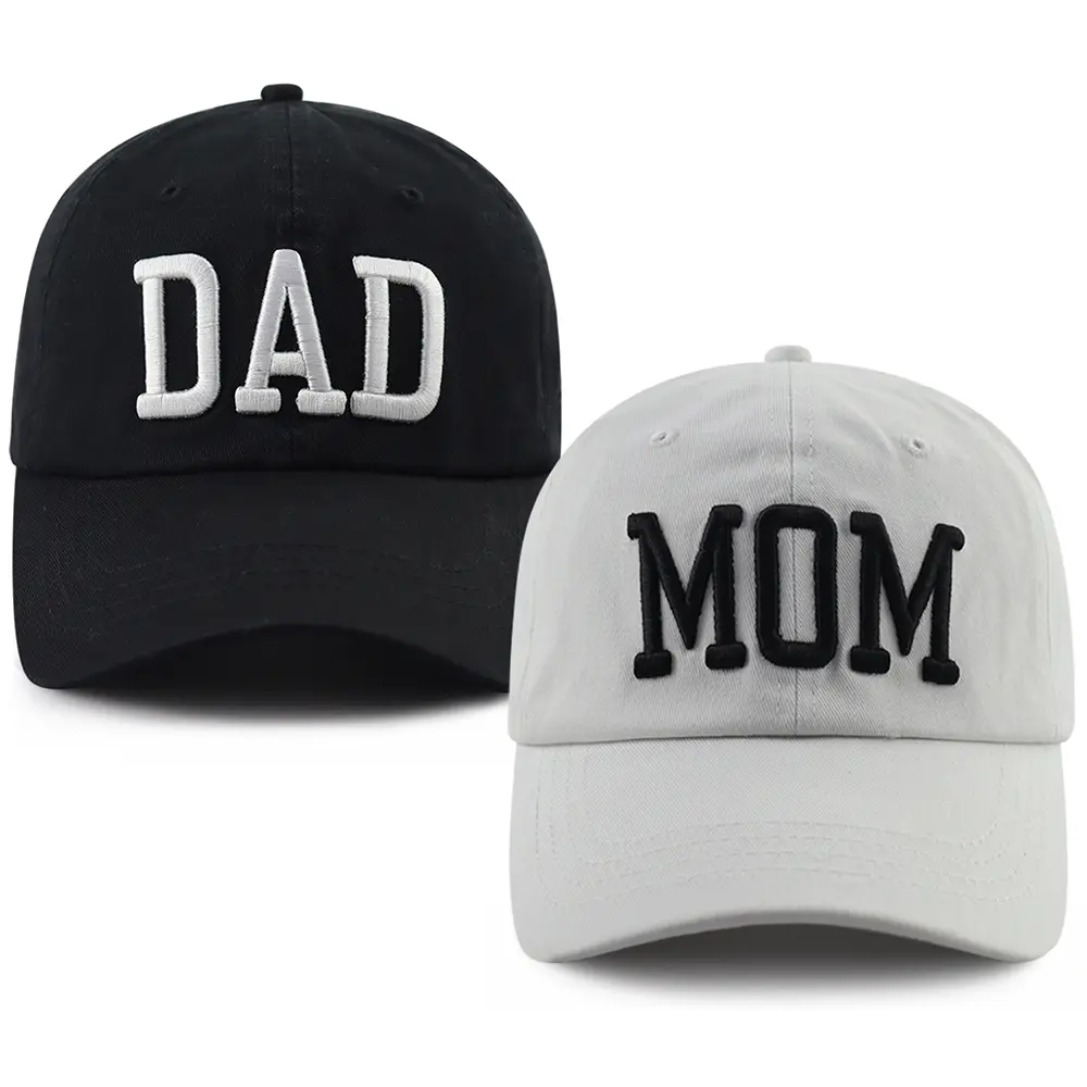 Matching Outfits 2-Pack 100% Cotton Embroidered Baseball Caps for New Parents, Skin-Friendly Adjustable Dad Hats with 6 Sewn Eyelets, 4 Seasons Anniversary Couples Gift for Men and Women, Four Seasons