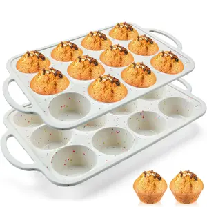 2Pack Silicone Muffin Pan for Baking with Metal Reinforced Frame, Regular Size Cupcake Pan, BPA Free Silicone Muffin Tray, Cupcake Baking Tray Molds for Oven Dishwasher Safe