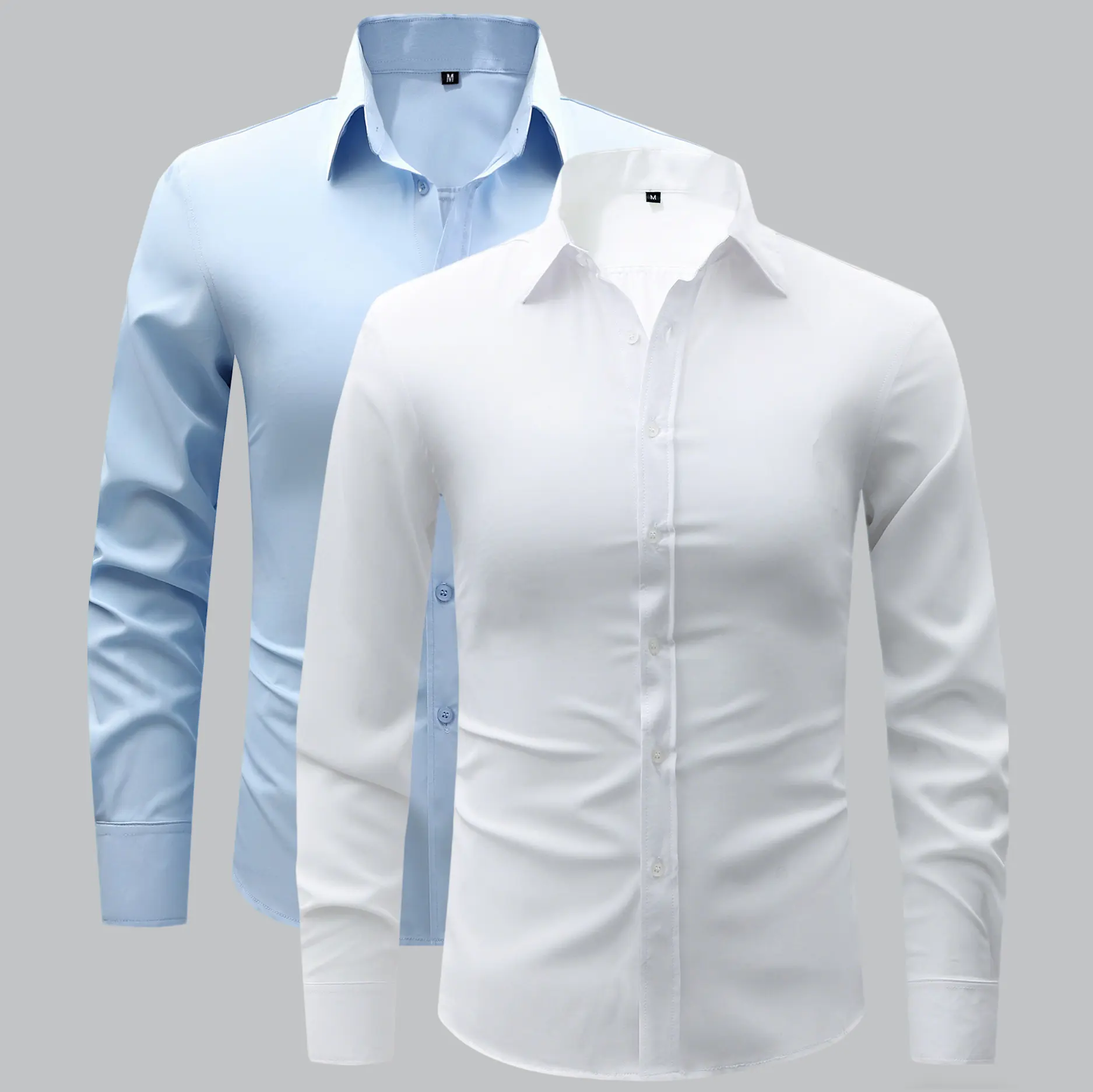 2-pack solid-color men’s elegant long-sleeve shirts made from lightweight fabric, regular fit, single-button design; suitable for year-round casual and business wear, ideal for parties and travel. Men’s clothing—Father’s Day gift.
