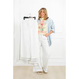 Judy Blue The Sunday Stroll High Rise Multiple Inseam White Featherweight Palazzo Jeans with Elastic Waistband