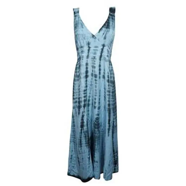 Women's Maxi Sundress Blue White Tie Dye Maxi Dress XS