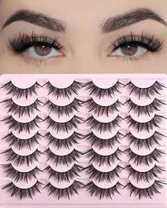 Wispy Lashes Hybrid Mink Eyelashes 14 Pairs Short Cat Eye Natural Lashes Fluffy False Eyelashes - Cosmetic, Lash Extensions