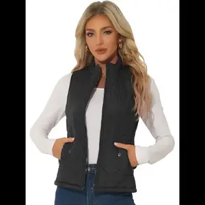 Bubble vest stand up collar lightweight vest quilted zipper vest black