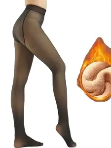 Women's Thick Opaque Pantyhose 200g, High Waist Soft Wool Lined Thermal Control Stockings, Warm Long Socks for Winter, Ladies Fashion Legwear, Elastic