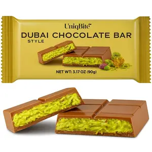 UniqBite Dubai Chocolate Bar Pistachio 3.17 oz 90gr Viral Knafeh Milk Chocolate with Pistachio Cream & Kataifi Handmade Luxury Dessert Snack