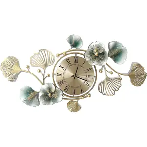 Large Wall Clock with Ginkgo Leaf, 37 Inch, Metal, Quartz Movement, Silent, Unisex