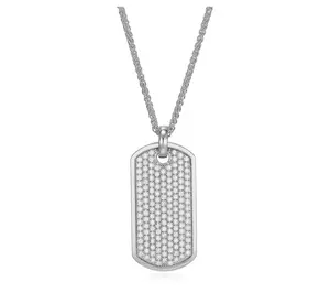 Diamonique Men's Pave Dog Tag w/ Chain, Sterling Silver Diamonique Men's Pave Dog Tag w/ Chain, Sterling Silver