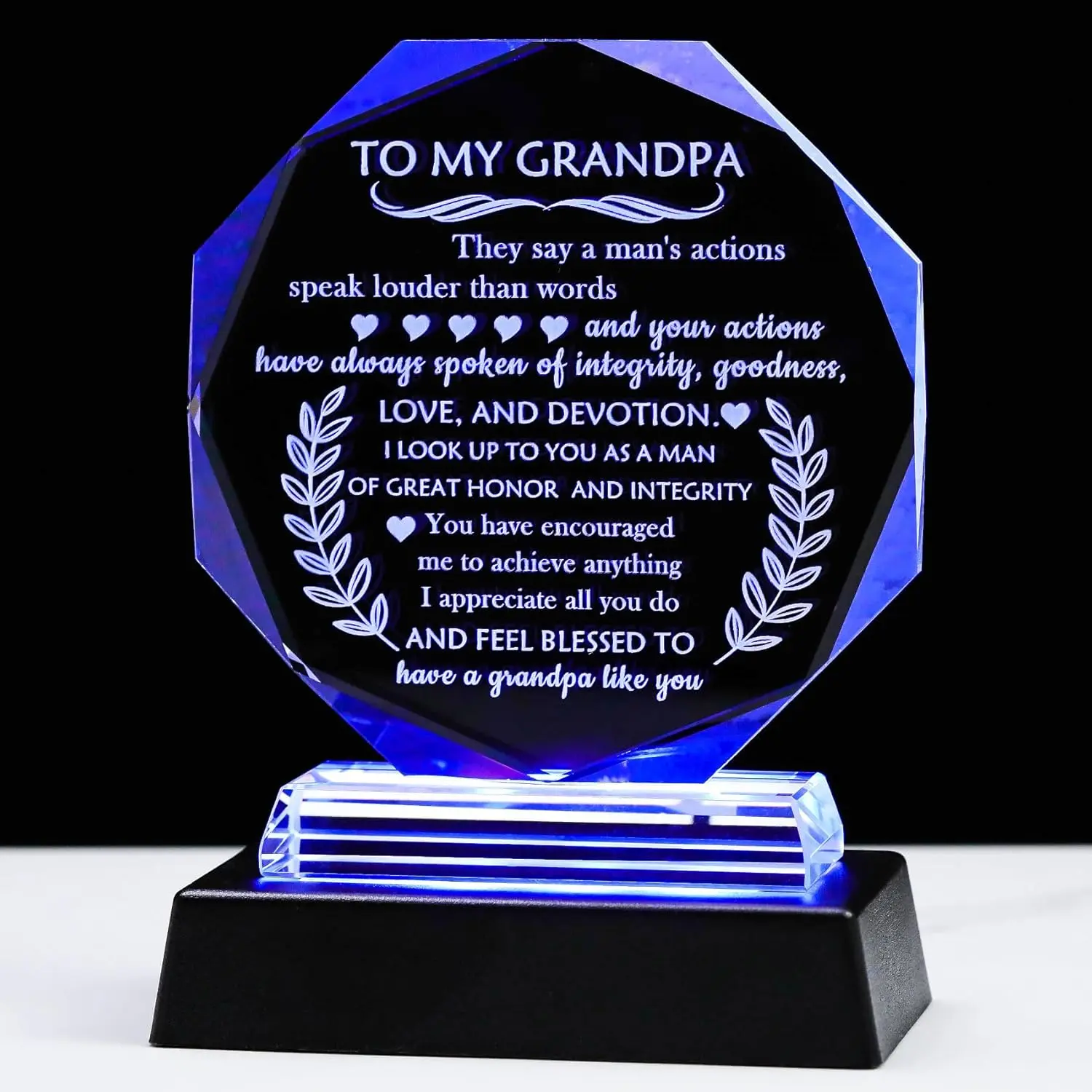 Fathers Day  Gifts for Grandpa from Grandchildren, for Grandpa Glass Keepsake with LED Base,  Presents Grandpa Gifts for Birthday Retirement Grandparents Day