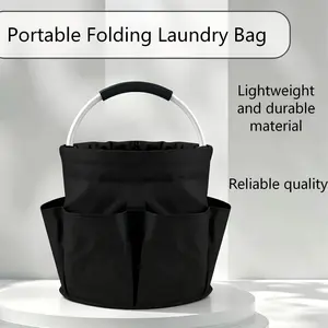 Foldable Picnic Storage Basket with Handle and Multiple Pockets| Portable Foldable Laundry Bag, Suitable for Organizing Toiletries During Outdoor Travel- Multi-purpose for Camping and Home Cleaning