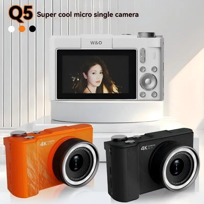 Q5 Retro CCD Digital Camera 4K HD Vlogging with Flip Screen Portable Compact Selfie Micro Camera for Students Beginner Daily Video Recording