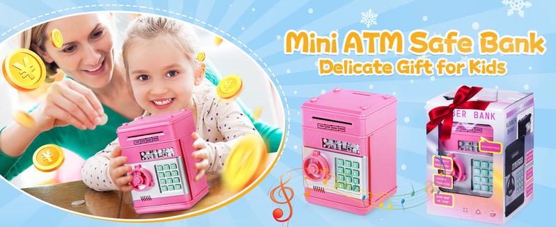 Pink Piggy Bank for Kids with Password Code Lock and Auto Grab Bill Slot, Real Money Cash Coin Can Saving Box Electronic Money Safe Bank, Hot Gift for 4 7 8 9 10 11 Year Old Boys Girls