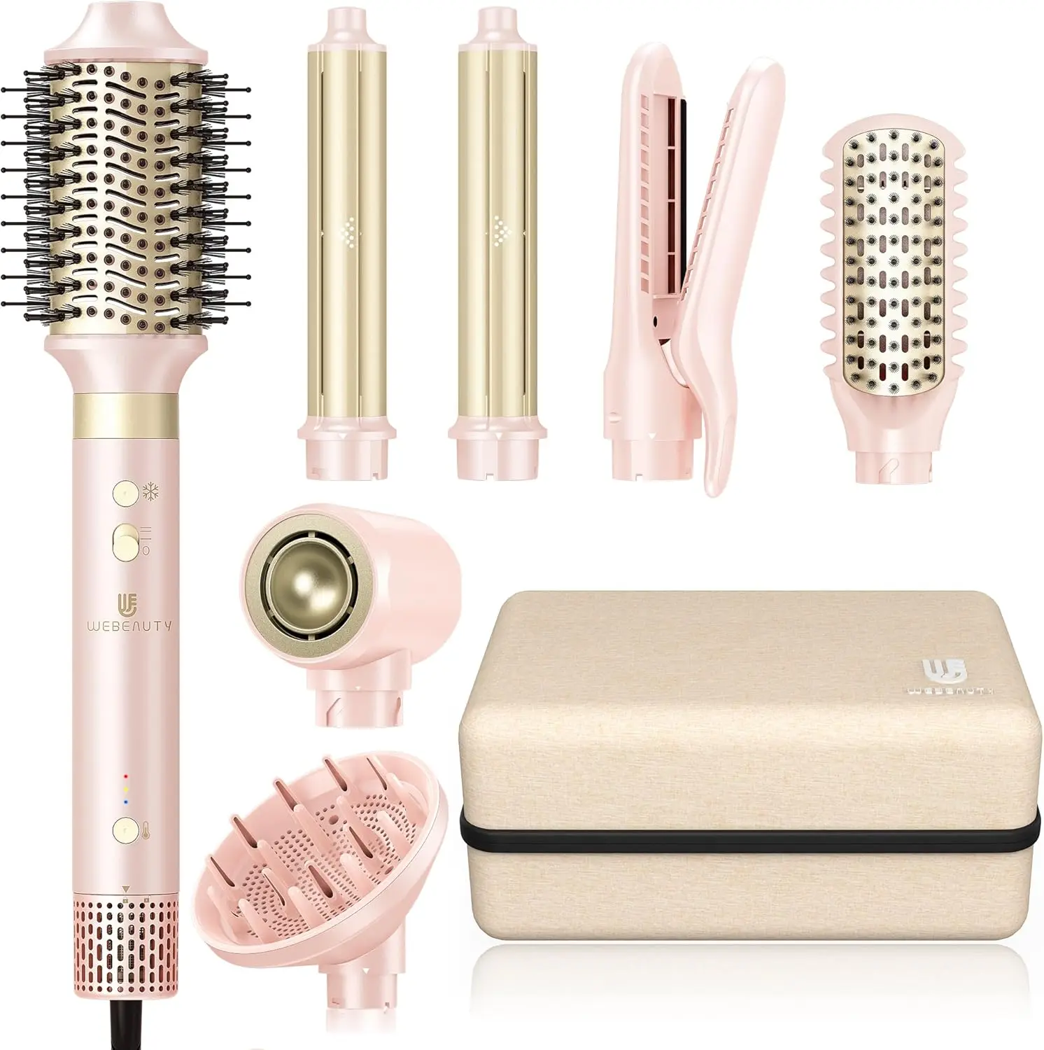 Webeauty 8 in 1 Hot Air Brush Hair Dryer Air Styler - 110,000 RPM Fast Drying, Curling, Straightening with Ceramic Coating & Negative Ion, No Heat Damage for All Hair Types, Christmas Gifts Holiday Gift, Hair Straightener Brush, Kit