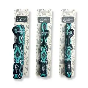 RILEY S. DOG LEASH- TEAL LEOPARD