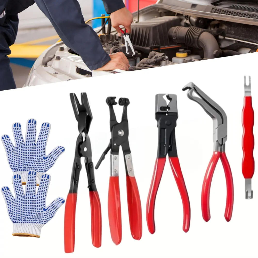 5PCS Automotive Electrical Disconnect Pliers Kit, Auto Repair Tool Set with 60° Angled Connector Separator, Hose Clamp Pliers, Trim Clip Removal Tool, Plug Release and Wire Terminal Remover