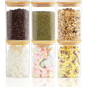 37 oz Glass  Storage Jars - Set of 6 Glass Canister Sets Square Pantry Storage Containers with  for Serving , Coffee, Flour, Sugar, Candy, Cookie,  and More