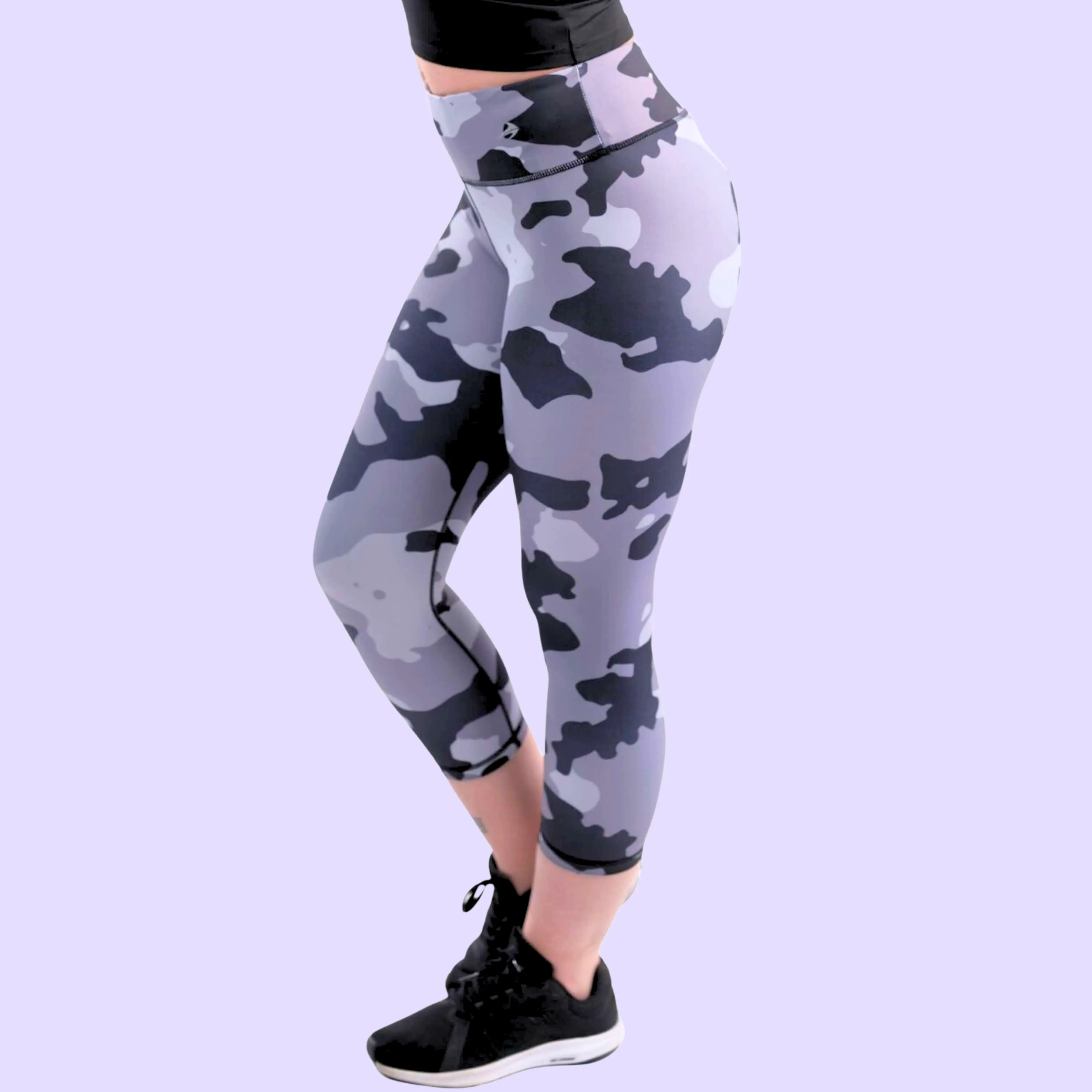 Women's Sporty Camo Compression Capri Leggings - Anti-Odour, No Chafing, No Irritation Polyester Blend Pants for Exercise, Muscle Recovery