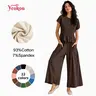 Yeokou Women's 2-Piece Boho Back to School Outfits - Cotton Smocked Top, High Waisted Wide Leg Lounge Pants with Side Pockets, Soft Fabric Hugs Skin 2 Piece Sets,sohochic