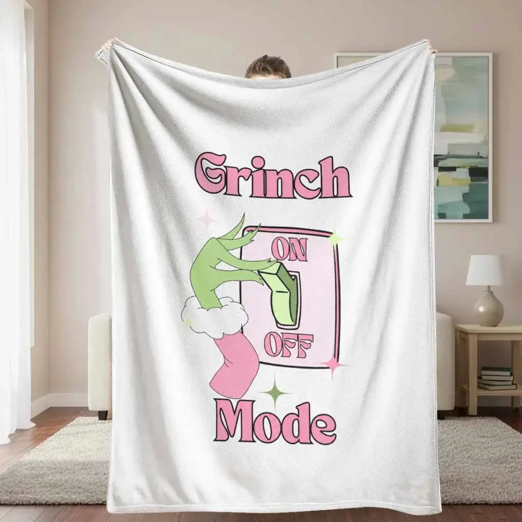Christmas Green Elf Hand Switch Mode Flannel Blanket, Cute Cartoon Xmas Print Soft Breathable Wrinkle-Resistant Plush Throw, For Home, Office, and Living Room Decor, Baby-Friendly Multi-Size Holiday Gift