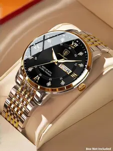 Men's Business Round Dial Luminous Analog Quartz Watch, Fashion Waterproof Durable Watch for Party, Daily Clothing Decor, Trendy All-match & Exquisite Watch for Gift, National Day Offers