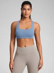 CRZ YOGA Butterlift Double Lined Square Neck Sports Bras for Women - Wireless V-Shaped Racerback Workout Yoga Bra Non Padded