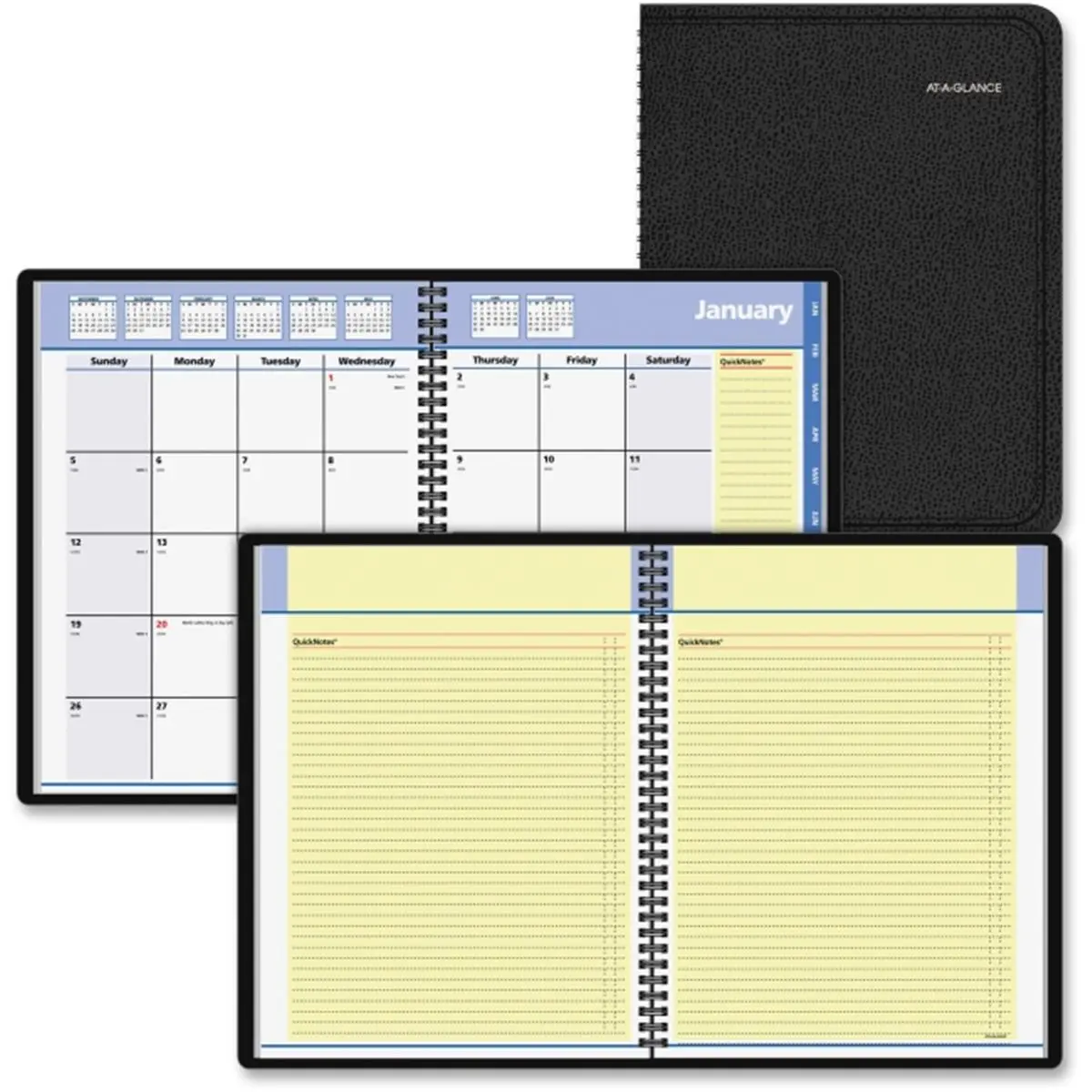 212 MAIN QuickNotes Monthly Planner - At A Glance, 8x11 in, Simulated Leather, Black, with Julian Dates
