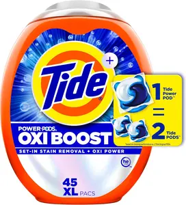 Tide Oxi Boost Power PODS Laundry Detergent Pods 45 Count with Stain Remover + Oxi Power for Tough Set-In Stains, Made in the USA laundry  pod