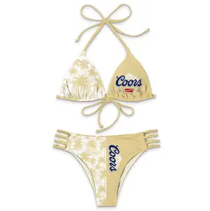 Coors Beer Bikini Set – Palm Tree Print Two-Piece Swimsuit for Women – Summer Beachwear with Tropical Vibes – Trendy Beer Lover Swimwear MK26051-DK.BK3