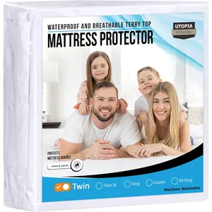 Utopia Bedding Waterproof Mattress Protector Twin Size, Premium Terry Mattress Cover 200 GSM, Breathable, Fitted Style with Stretchable Pockets (White) Utopia Bedding