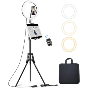 12'' Ring Light with Tripod Stand (72'' Tall) & iPad/Phone Holder, Dimmable Selfie Circle LED Lights Ringlight for Video Recording, Conference, Makeup, Laptop, Computer, Webcam, YouTube