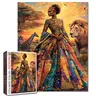 Tucocoo African Queen 1000 Pieces Jigsaw Puzzle, Colorful Artistic Safari with Lion and Giraffe, home game, stress relief, brain training, challenging, wall decor, gift idea, 27.56x19.69inch(70x50cm)