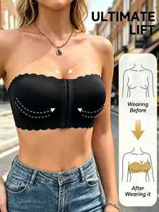 Fashion Front Buckle Wireless Bra, Seamless Strapless Push-Up Underwire, Breathable Side Collection, Comfortable Daily Wear