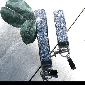 Key Fob/Wristlet W/ Authentic Rhinestone Crystals with Tassel-Silver-Large/Mini- Keys, Bags, Purse and More Ships Worldwide