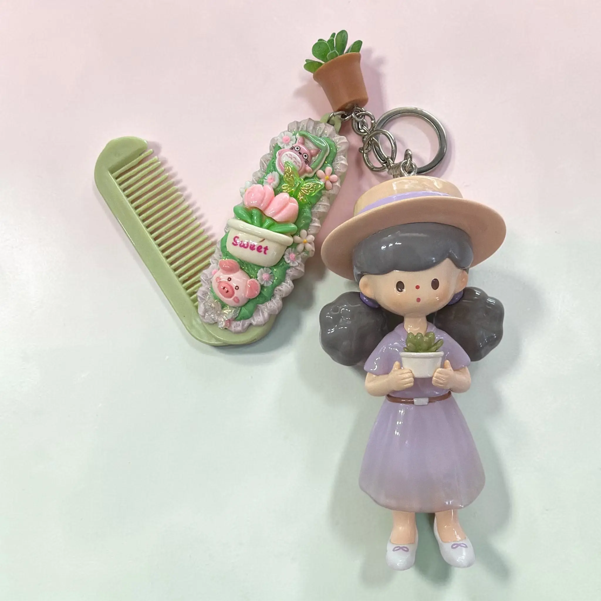 🌵 Doll Comb Keychain – Succulent ￼ Edition 🌵