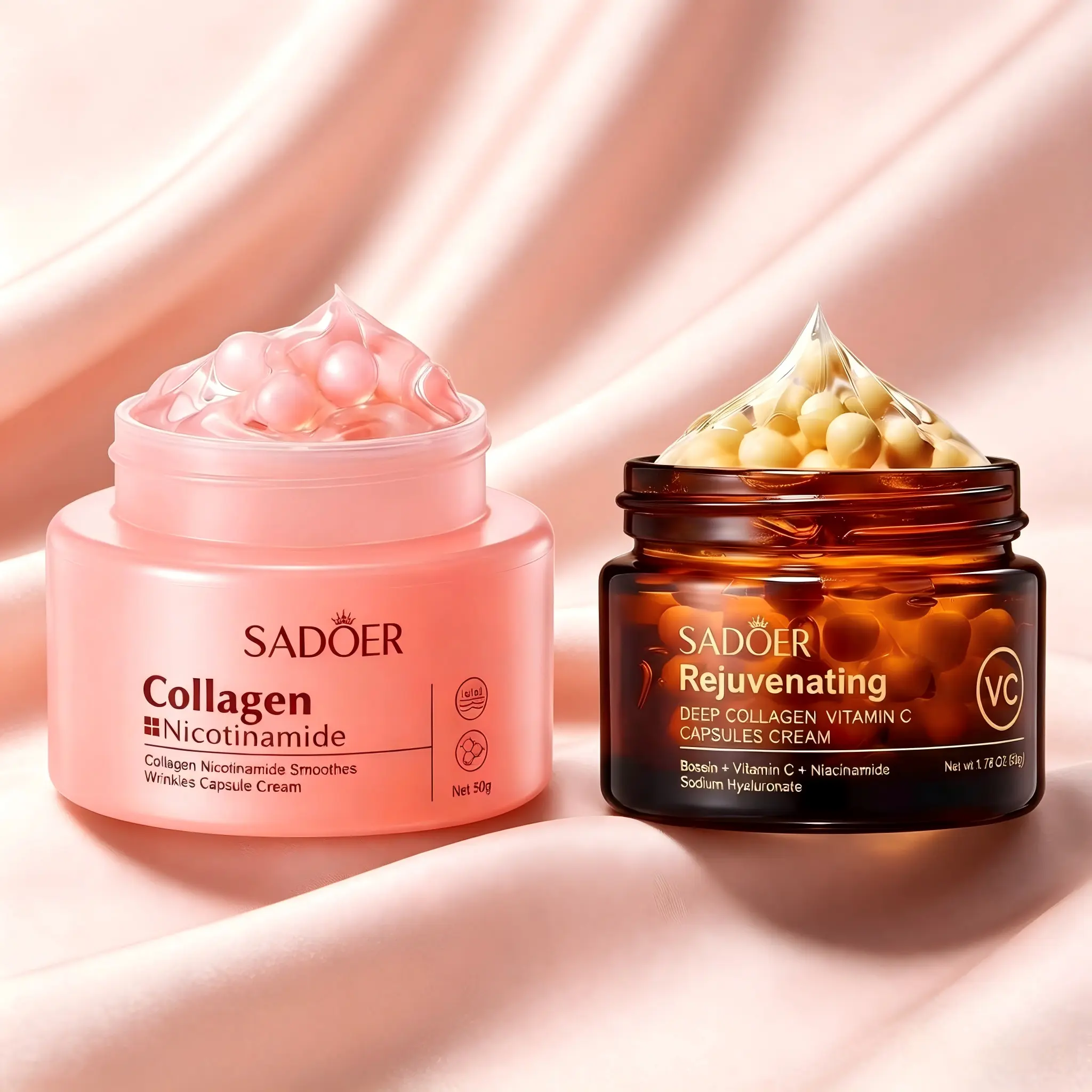 Collagen Capsule Cream Set with Vitamin C & Nicotinamide, a Daily Hydrating Facial Moisturizer for Plump and Smooth Skin, for All Skin Types, Moisture, Smooth Skin Routine
