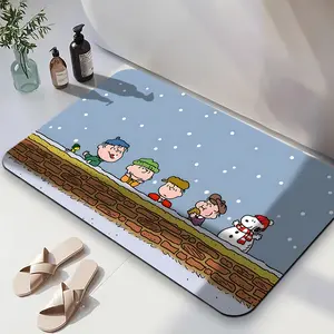 1PC,2D Winter Cartoon Themed Diatomaceous Earth Bath Mat Super Absorbent Non-Slip Bathroom Entrance Rug Kids Room Cute Decorative Mat Easy to Clean Home Quick-Drying Floor Mat Snoopy Charlie Brown A